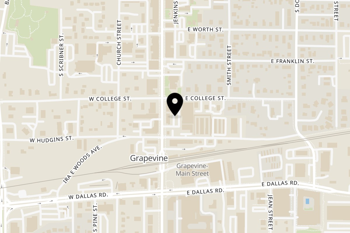 Map showing the location of Weinberger's Deli on 601 S Main St in Grapevine